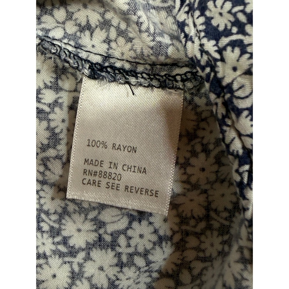 Cynthia Rowley Top Womens 2X Navy Blue Floral Daisy Button Front Peplum Babydoll - Picture 4 of 9
